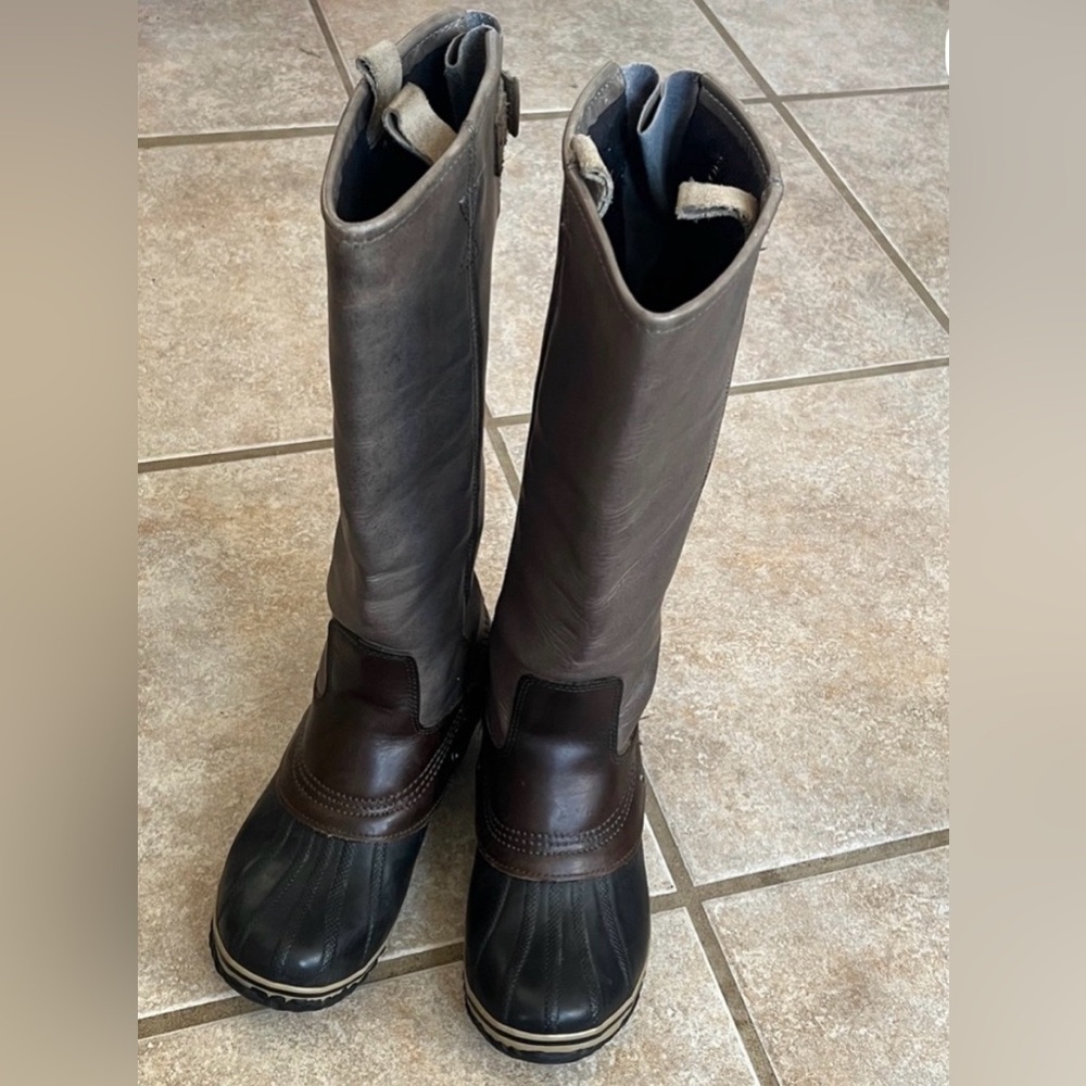 Sorel Dark Brown with Gray Leather Slimpack Tall Boots - Picture 4 of 13